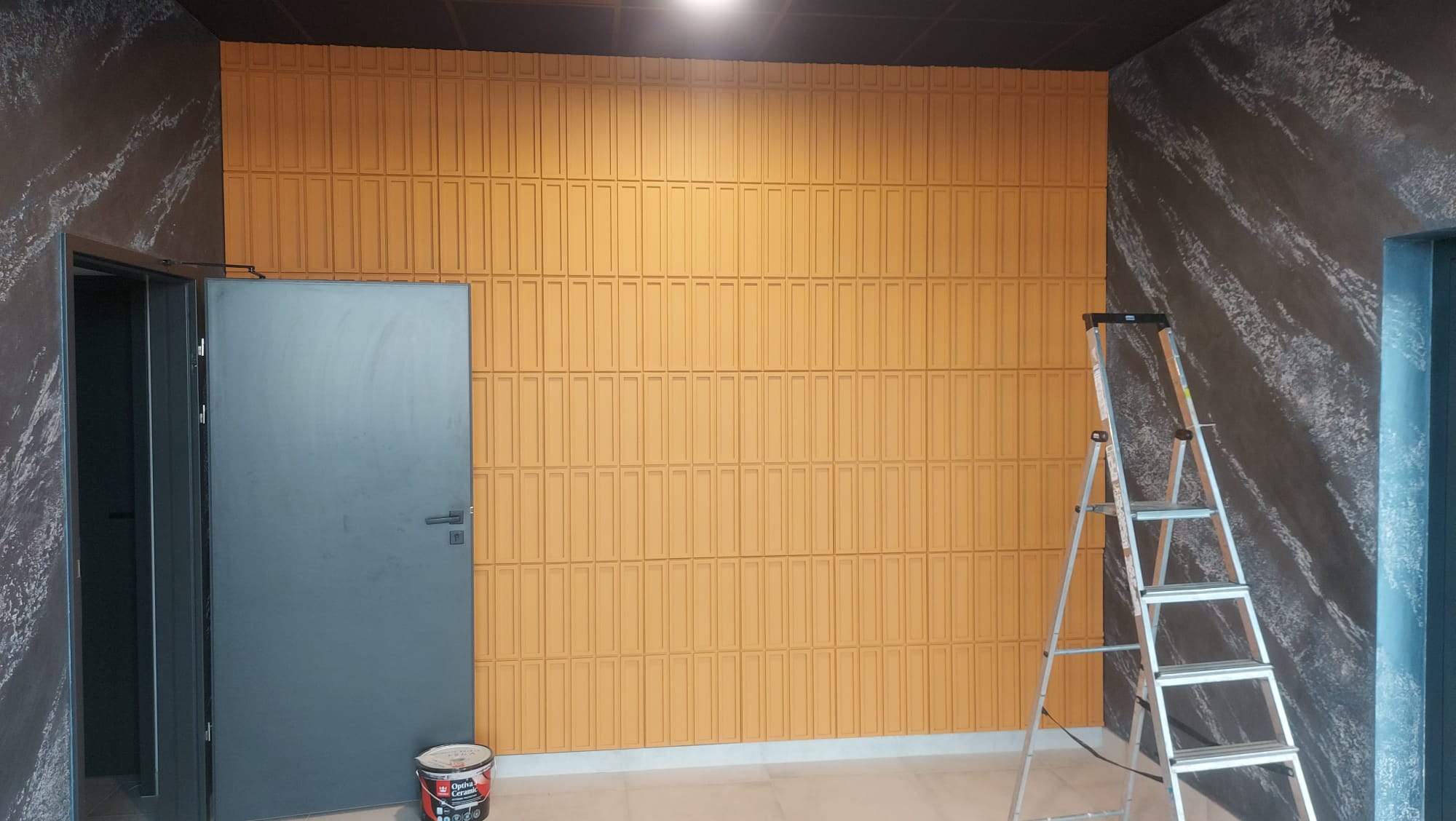 orange concrete panels block