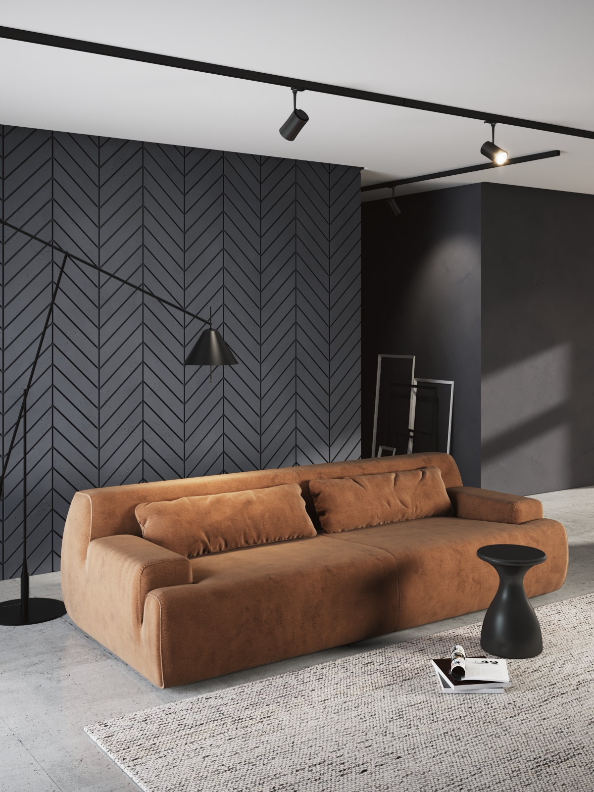 dark chevron concrete tiles
