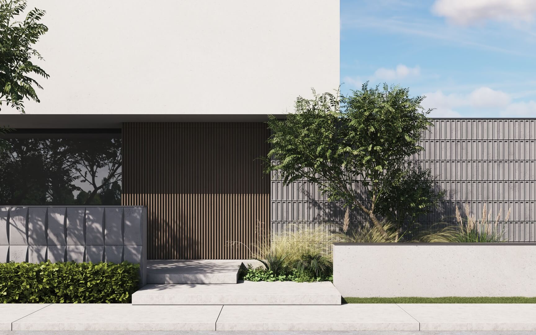 brown concrete panels block on facade